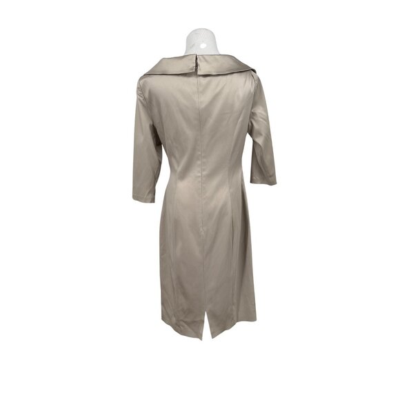 Elegant Satin Champagne Knee-Length Cocktail Dress With 3/4 Sleeves & Ruched Det - Picture 2 of 10